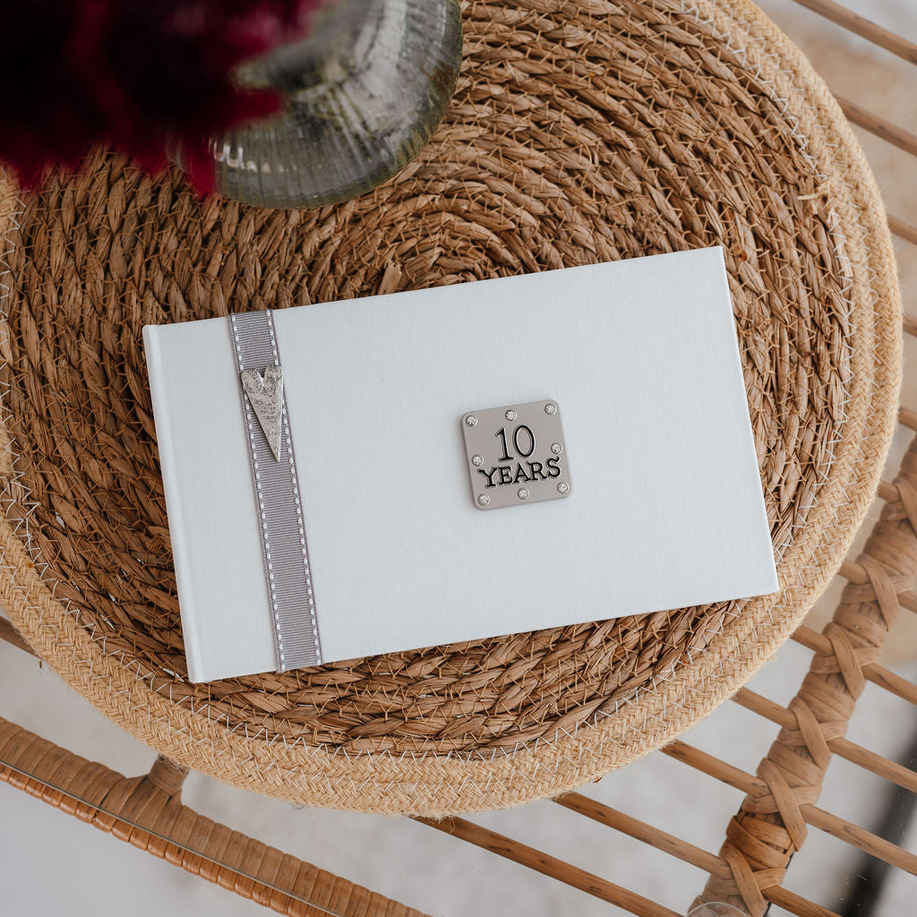 10 Years (Tin) Anniversary - Smart linen photo album for a 10th Wedding anniversary gift!