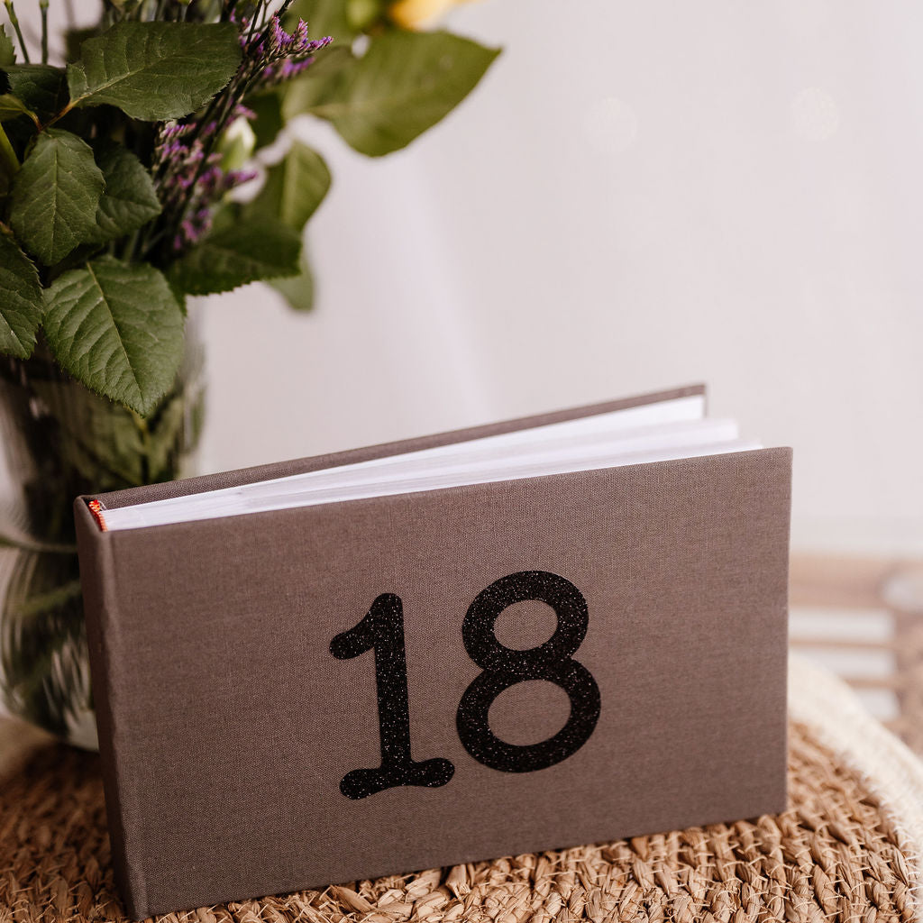 18 21 30 40 50 60 70 80 90th photo albums in smart grey & black print