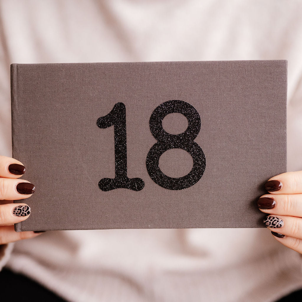 18 21 30 40 50 60 70 80 90th photo albums in smart grey & black print