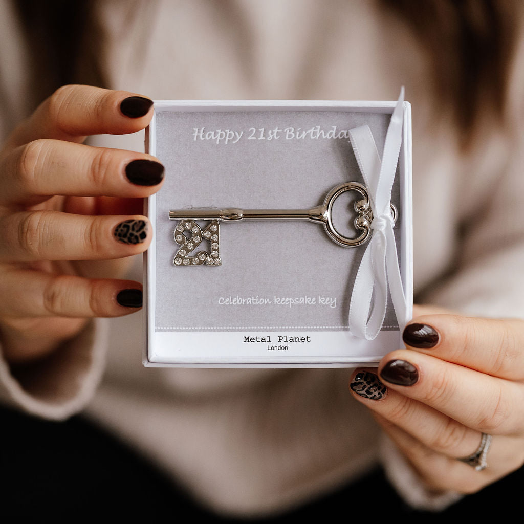 A shiny '21' metal key for a twenty first birthday celebration!