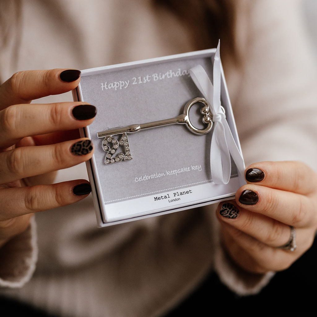 A shiny '21' metal key for a twenty first birthday celebration!