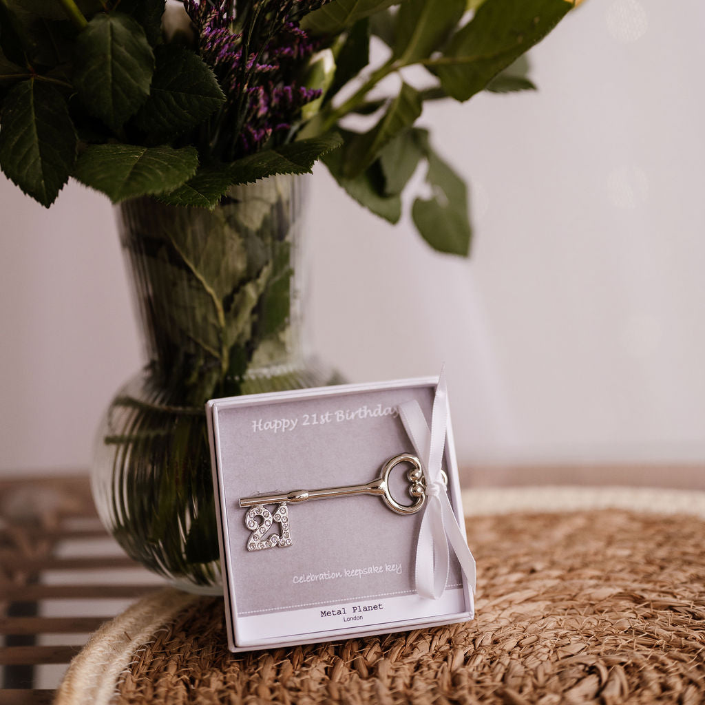A shiny '21' metal key for a twenty first birthday celebration!