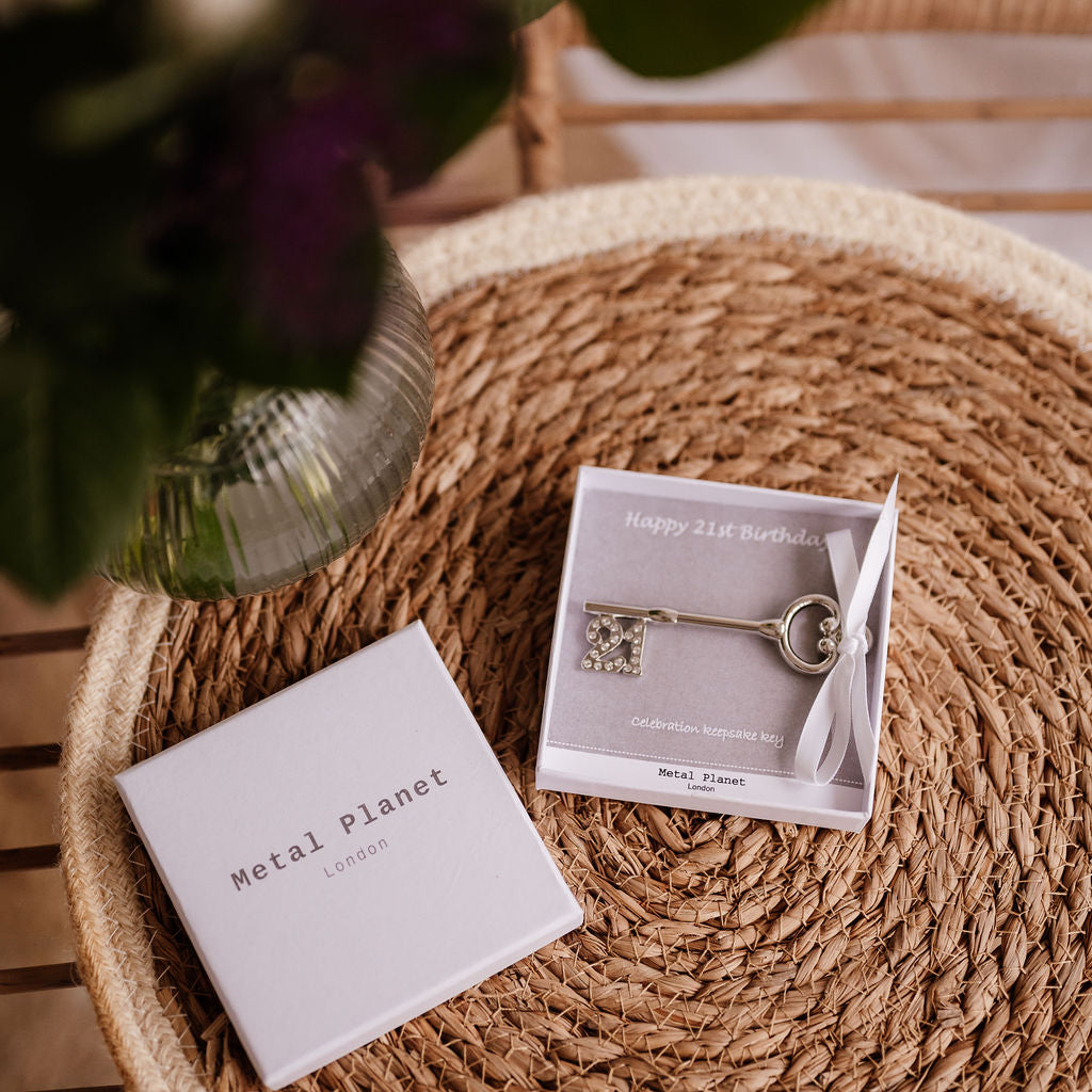 A shiny '21' metal key for a twenty first birthday celebration!