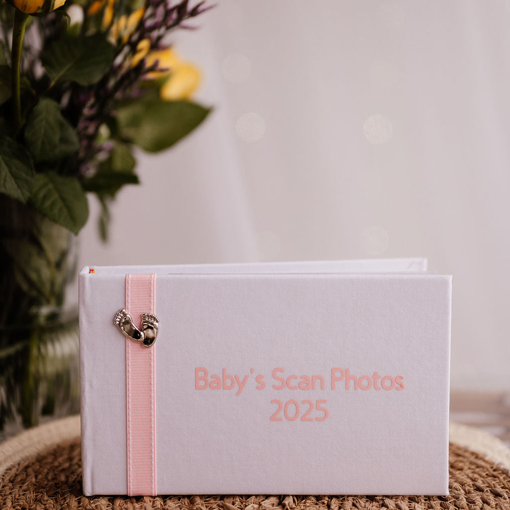 Baby's Scan Photos 2025 Pink stitched ribbon photo album