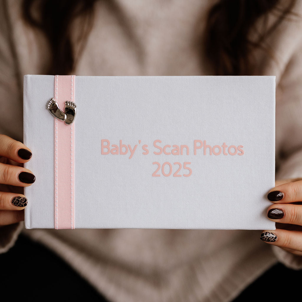 Baby's Scan Photos 2025 Pink stitched ribbon photo album
