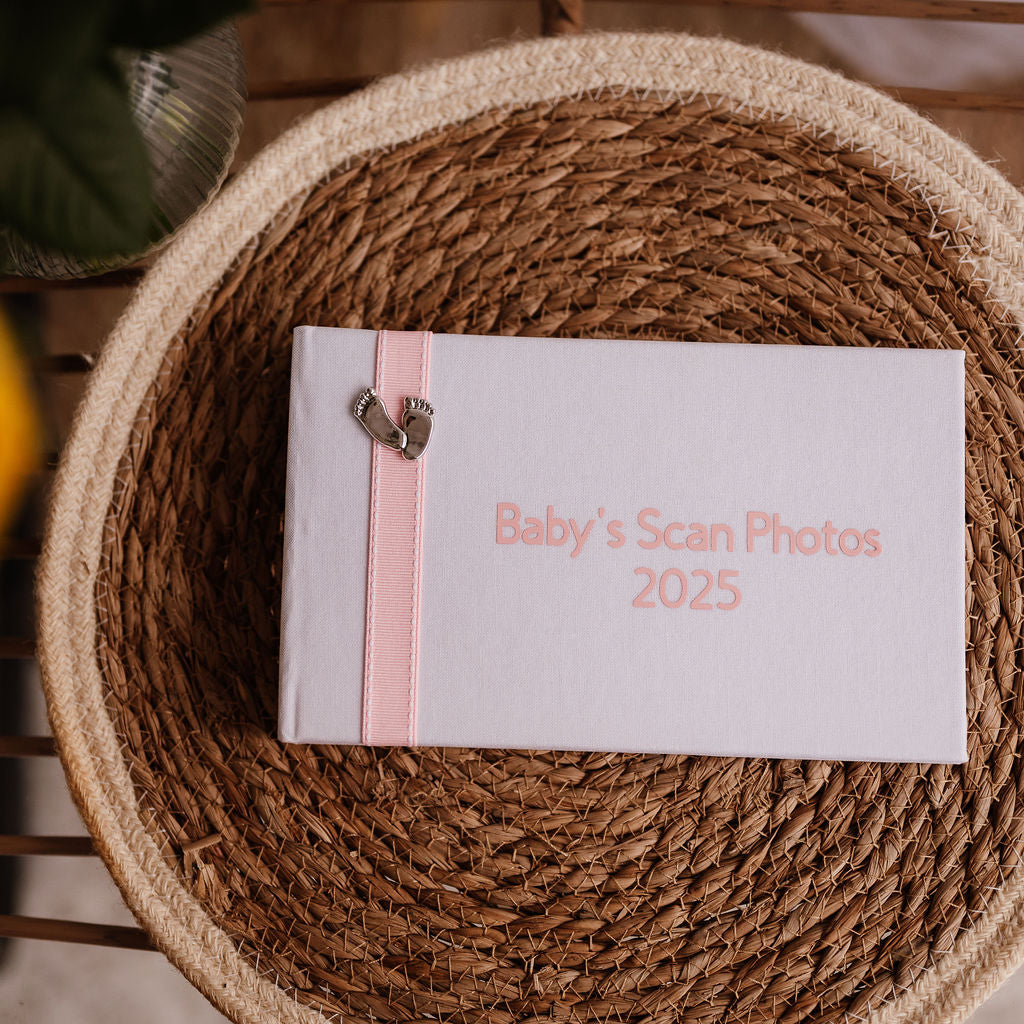 Baby's Scan Photos 2025 Pink stitched ribbon photo album
