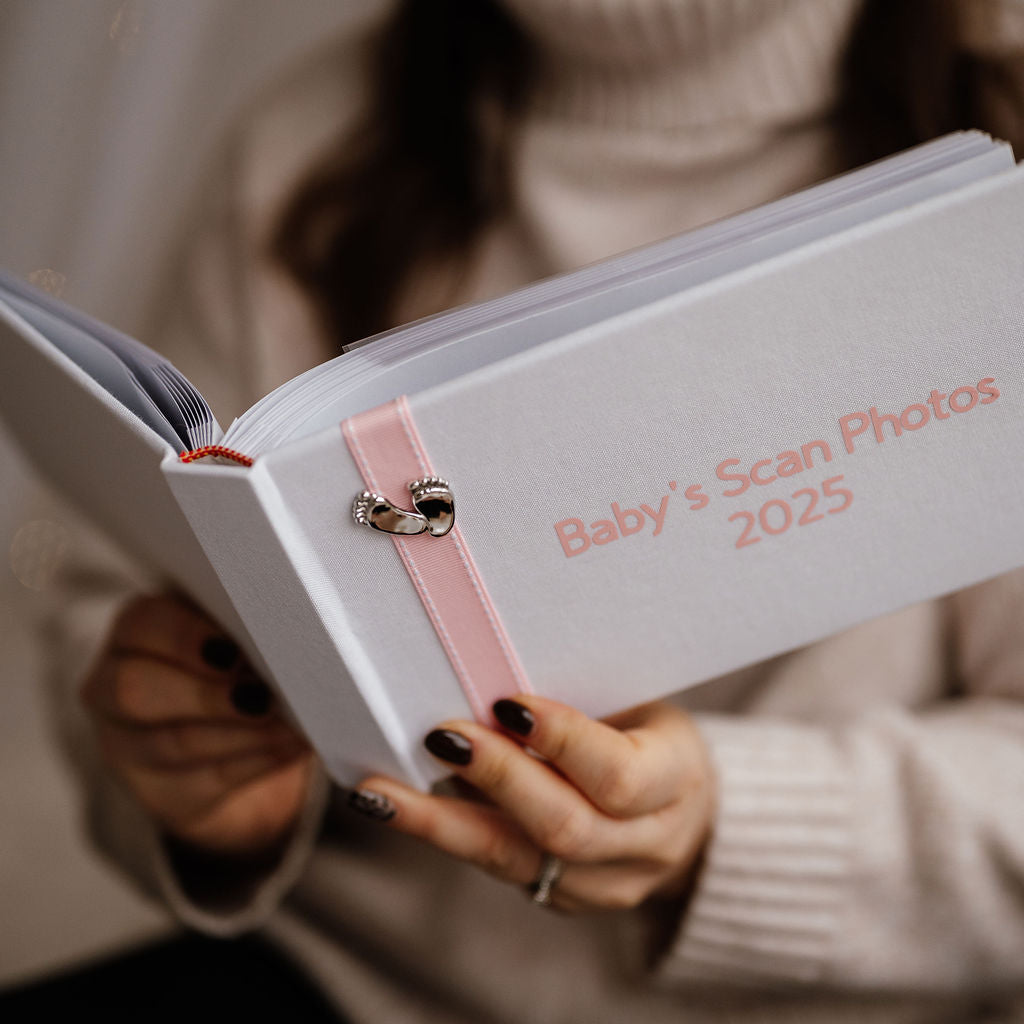 Baby's Scan Photos 2025 Pink stitched ribbon photo album