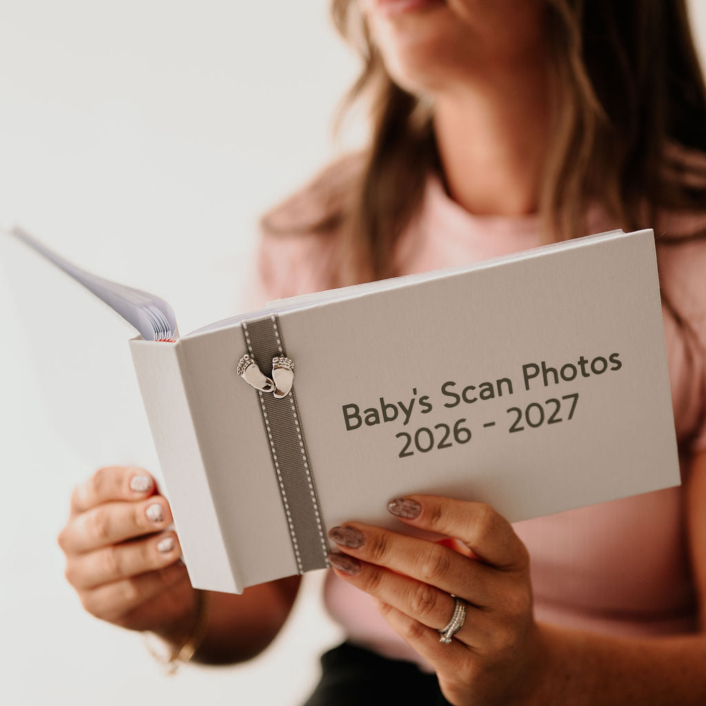 Baby's Scan Photos 2026-2027 A Grey stitched ribbon photo album