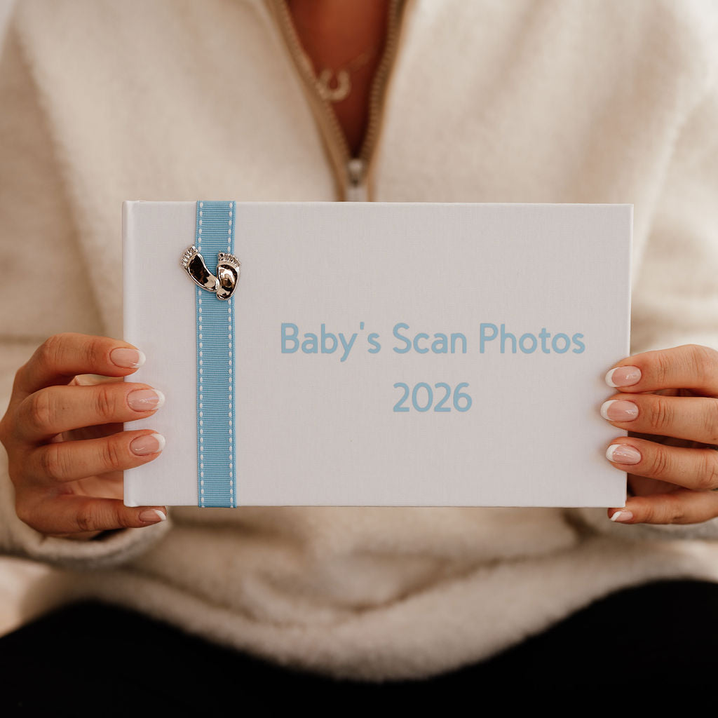 Baby's Scan Photos 2026 Grey stitched ribbon photo album