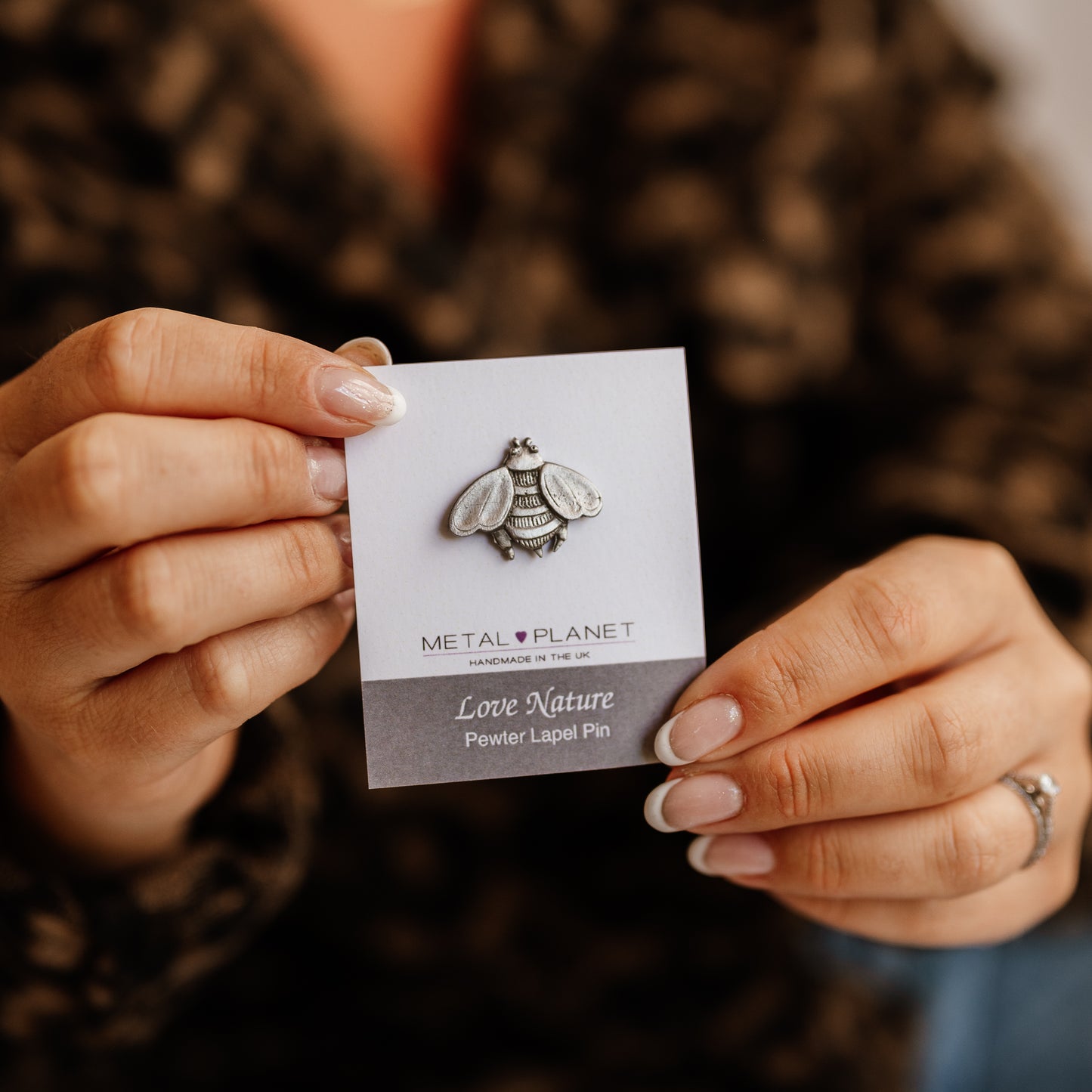 Bee pewter jacket pin