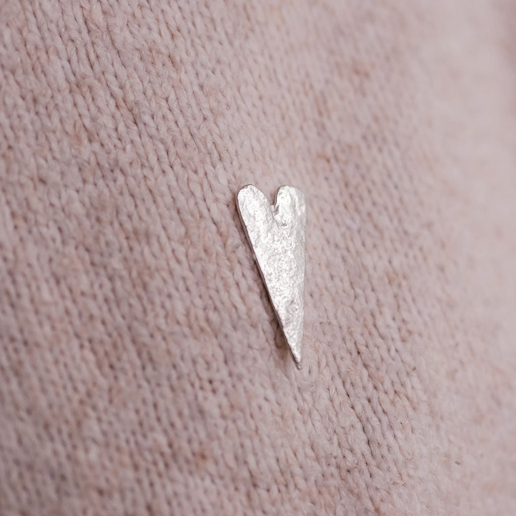 Elongated heart pewter jacket pin