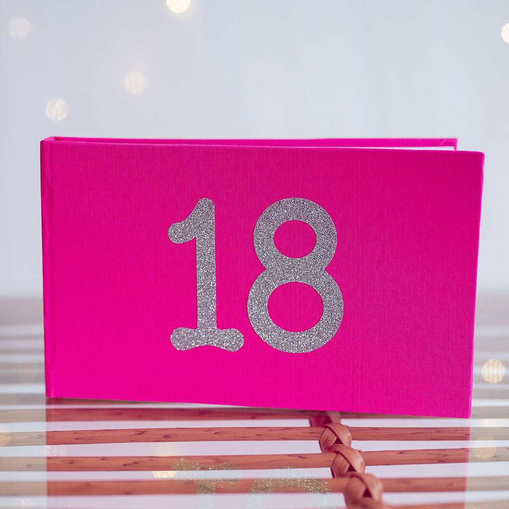 13 - 90 Hot pink photo album with silver sparkle design