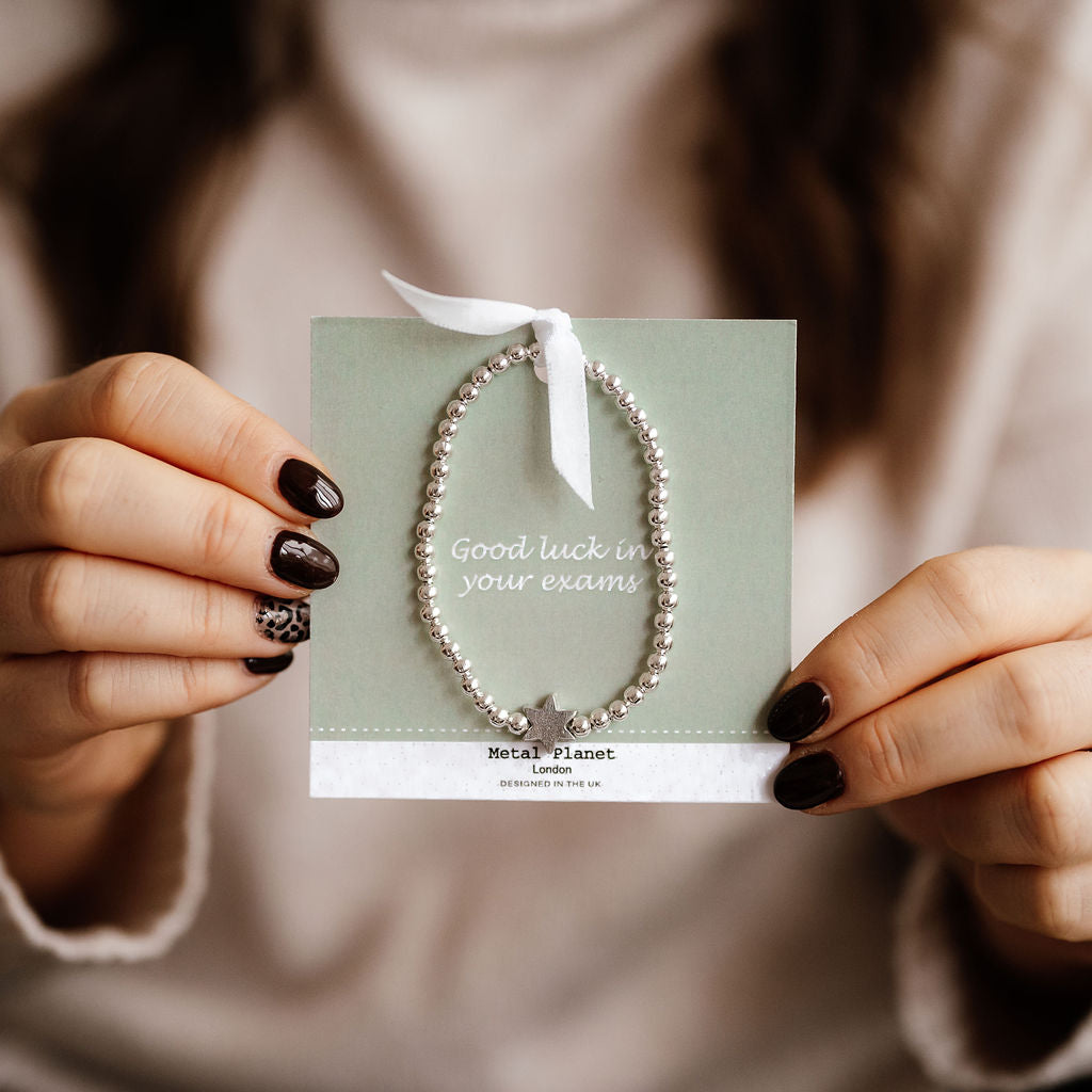 Good Luck in your exams - Heart stretch bracelet on cute gift card!