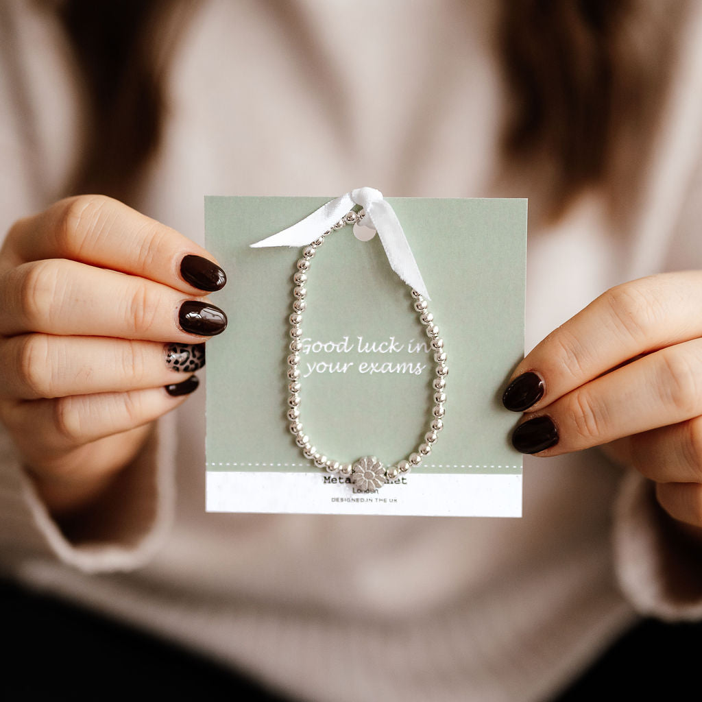 Good Luck in your exams - Heart stretch bracelet on cute gift card!