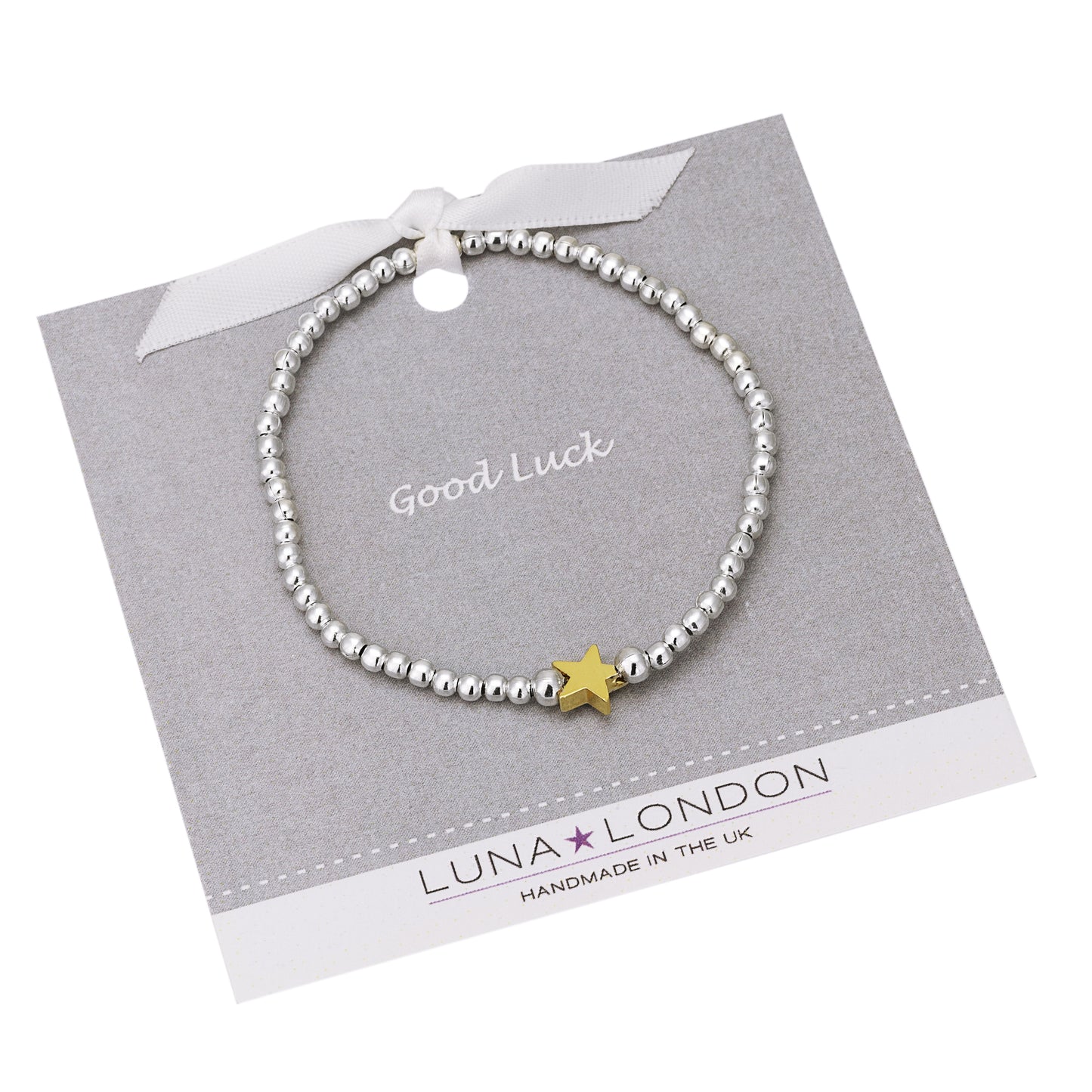 Good Luck - Gold star stretch bracelet on cute gift card!