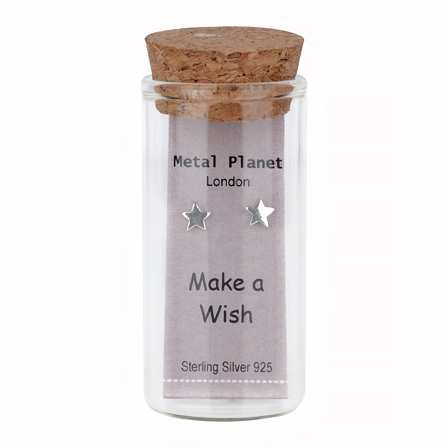 Sterling Silver star studs in cute glass jar