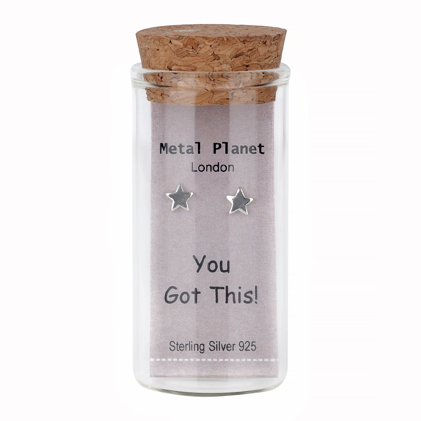 Sterling Silver star studs in cute glass jar