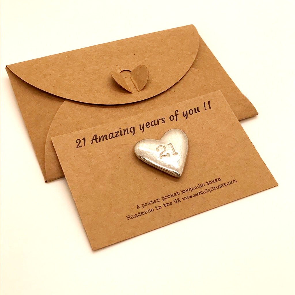 21 pewter heart keepsake token set