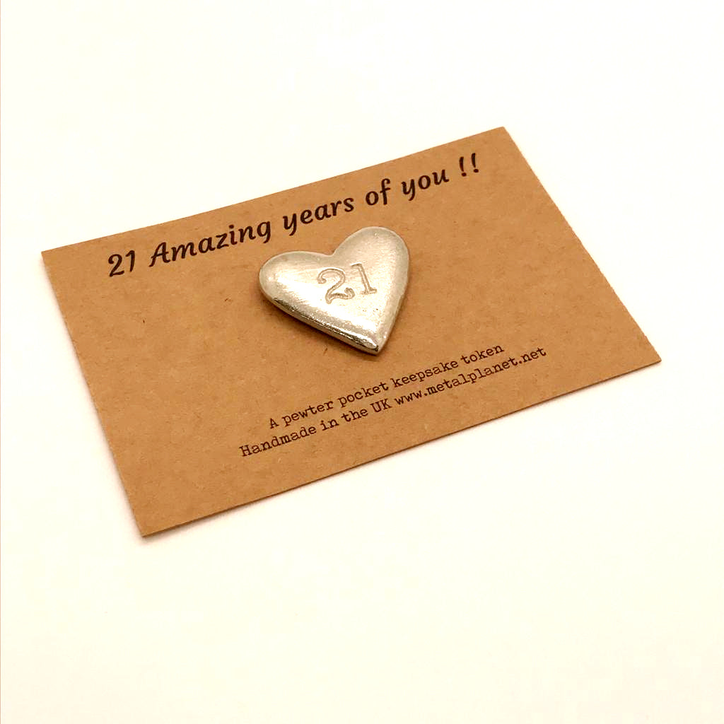 21 pewter heart keepsake token set