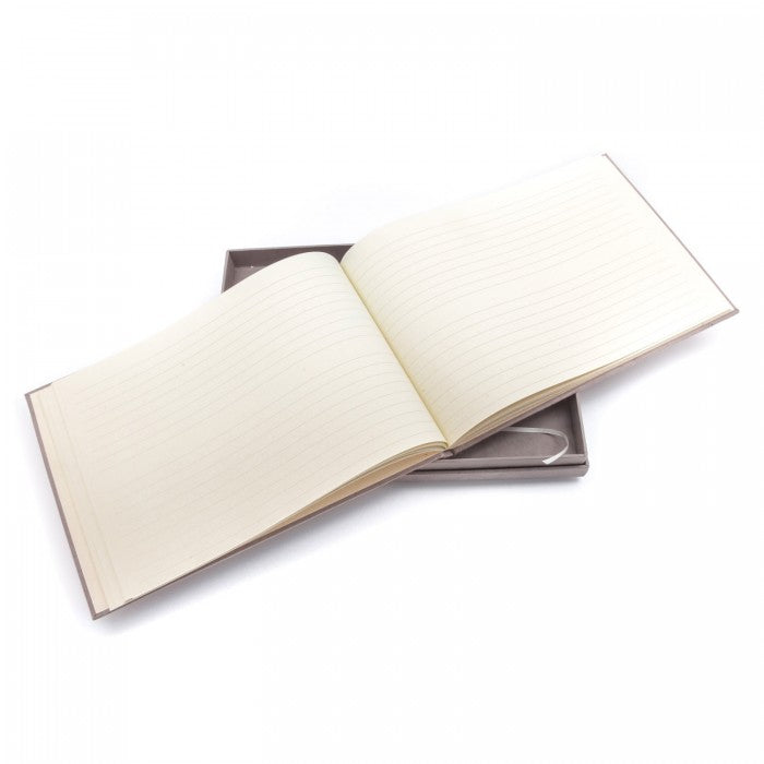 A4 Memory guestbook in grey lidded box with lift out satin ribbon - A lifetime of memories