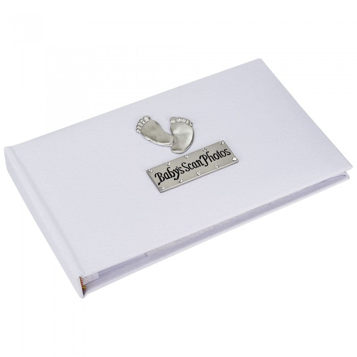 Baby's Scan Photos - White photo album/storage with footprint design