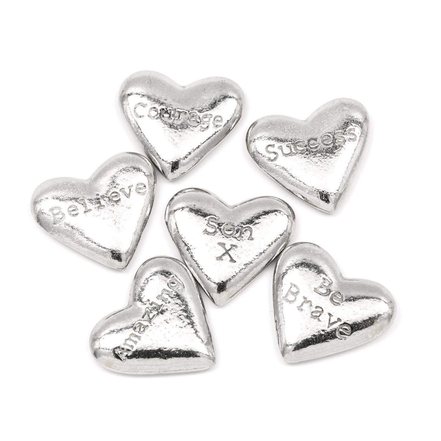 Pewter heart message pebbles - Choose individual pebbles!