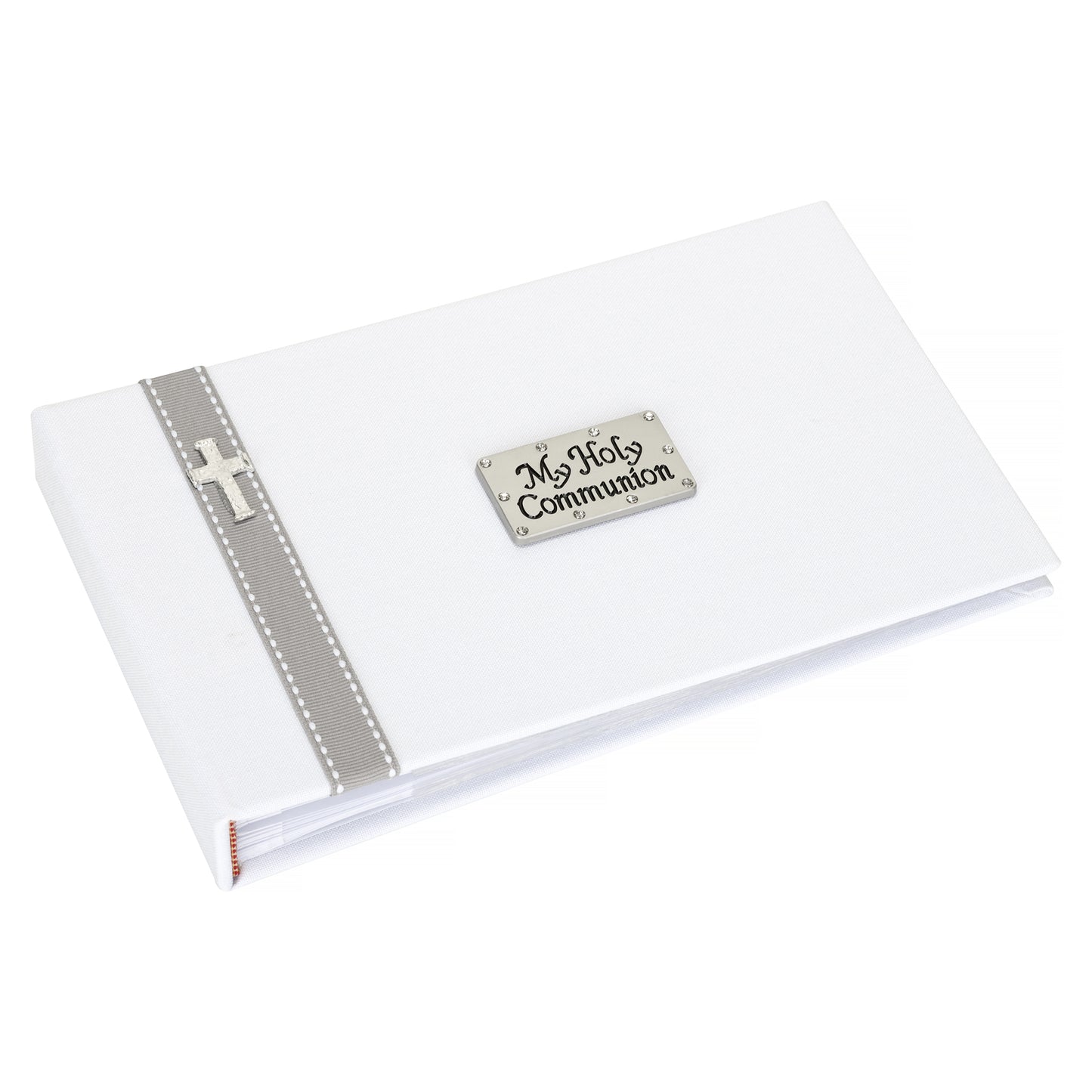 A stylish white Holy Communion photo album