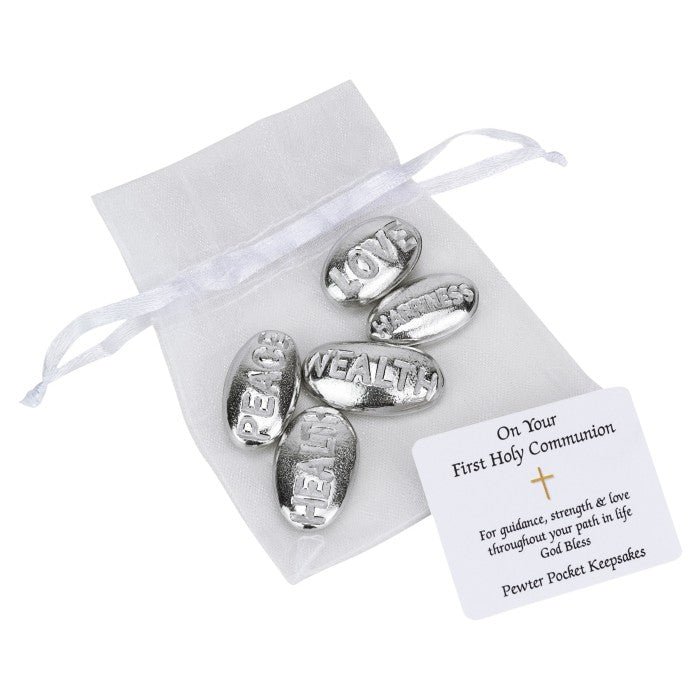 First Holy Communion pewter pebble sets - Blue/Pink/White