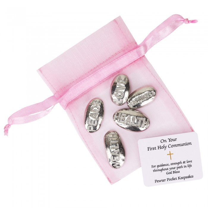 First Holy Communion pewter pebble sets - Blue/Pink/White