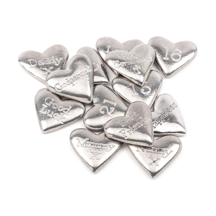 Pewter heart message pebbles - Choose individual pebbles!