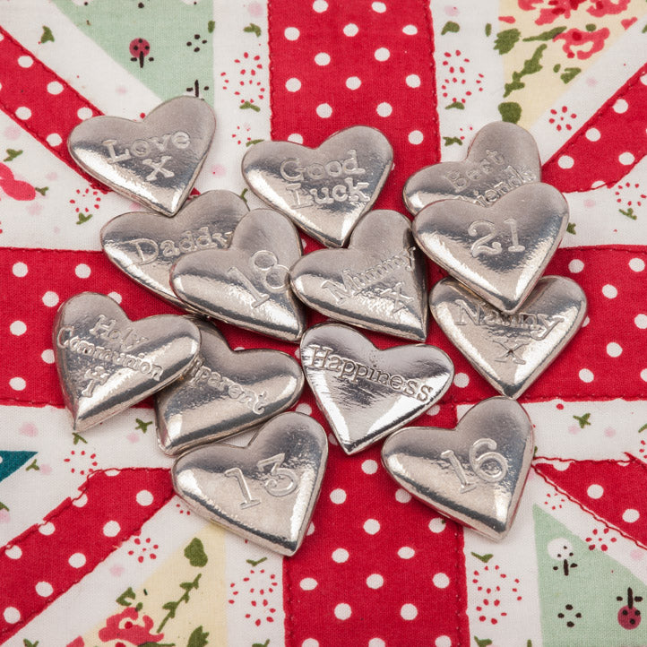Pewter heart message pebbles - Choose individual pebbles!