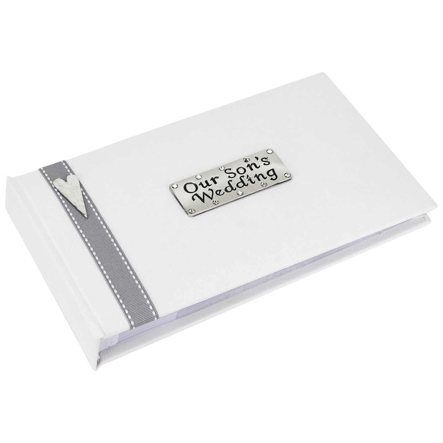Our Son's Wedding - Smart linen photo album with grey stitched ribbon