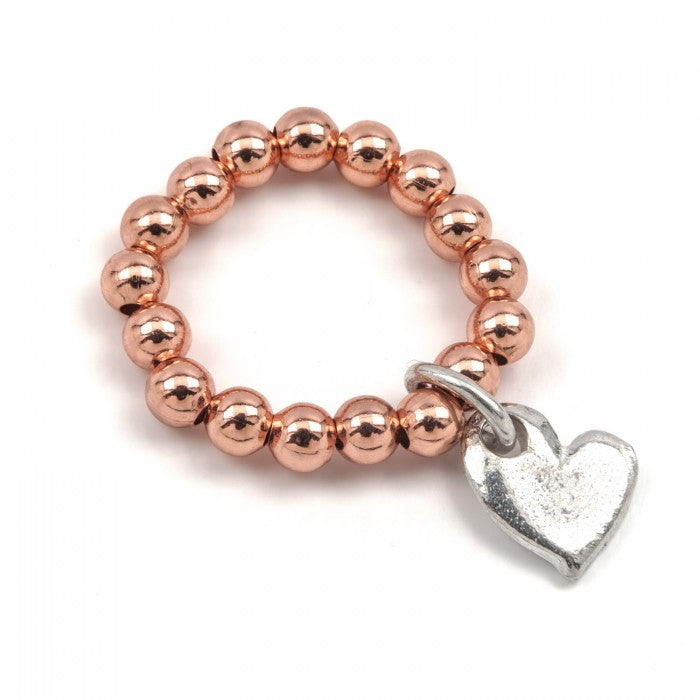 A gorgeous range of stretch bead rings in rose gold/silver plate