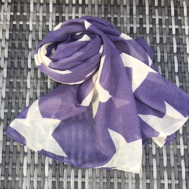 Large sand print star & purple softly woven scarf!