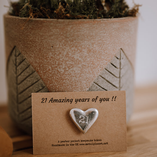 21 pewter heart keepsake token set