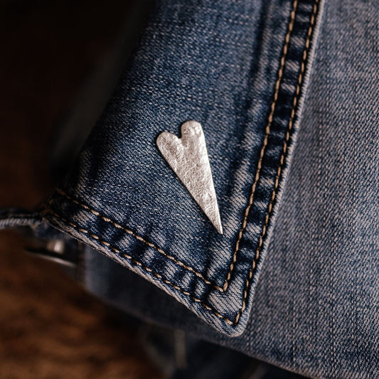 Elongated heart pewter jacket pin