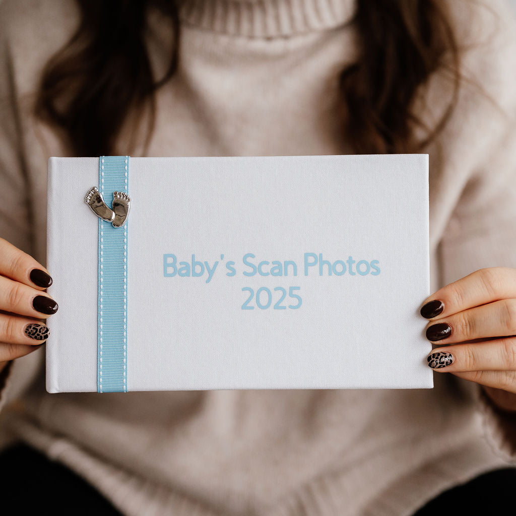 Baby's Scan Photos 2025 Blue stitched ribbon photo album