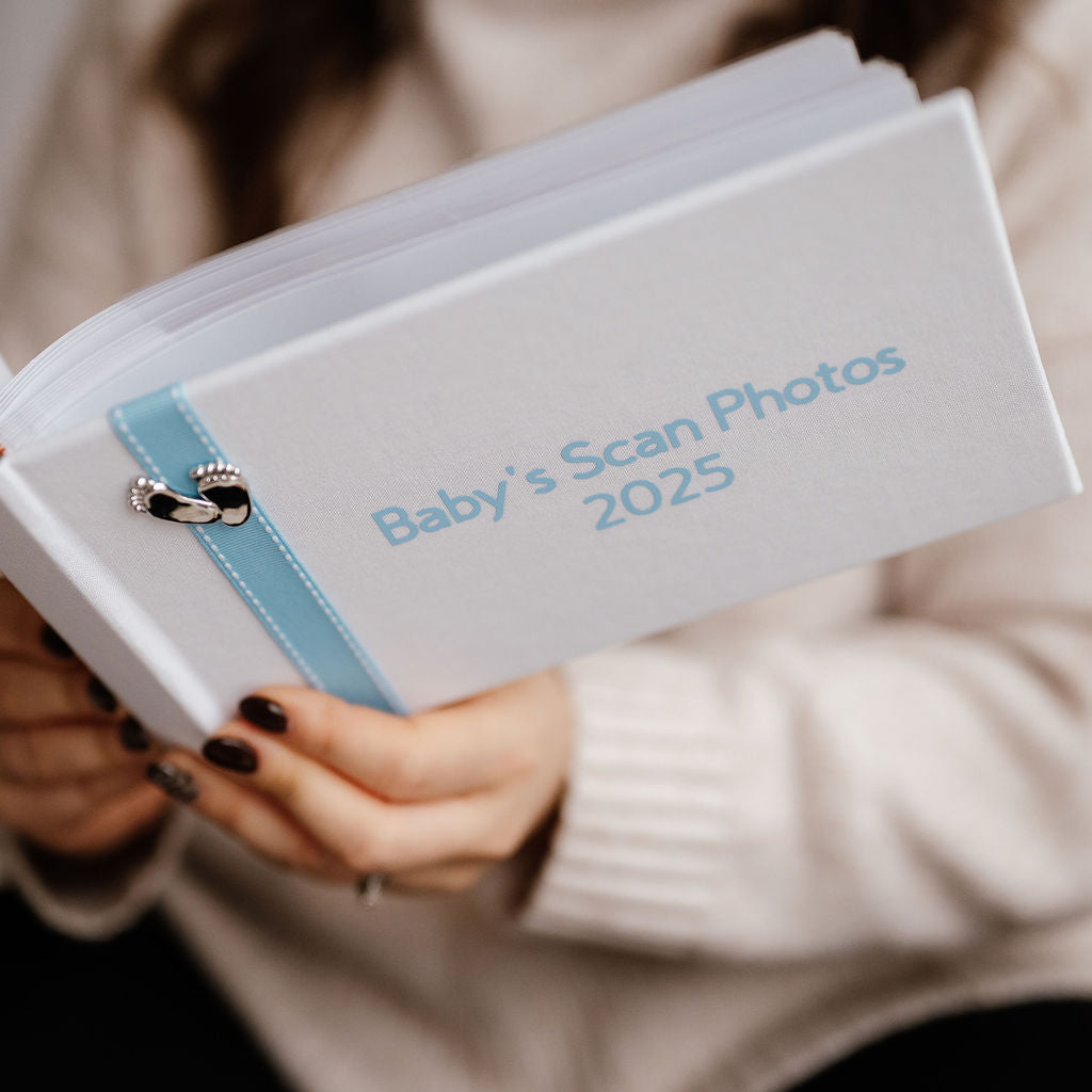 Baby's Scan Photos 2025 Blue stitched ribbon photo album