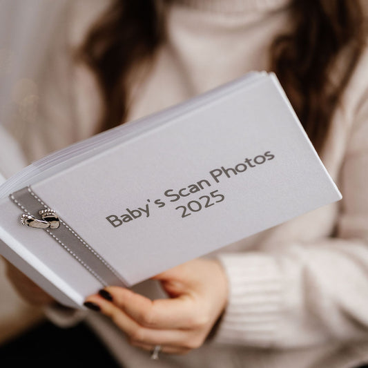 Baby's Scan Photos 2025 Grey stitched ribbon photo album