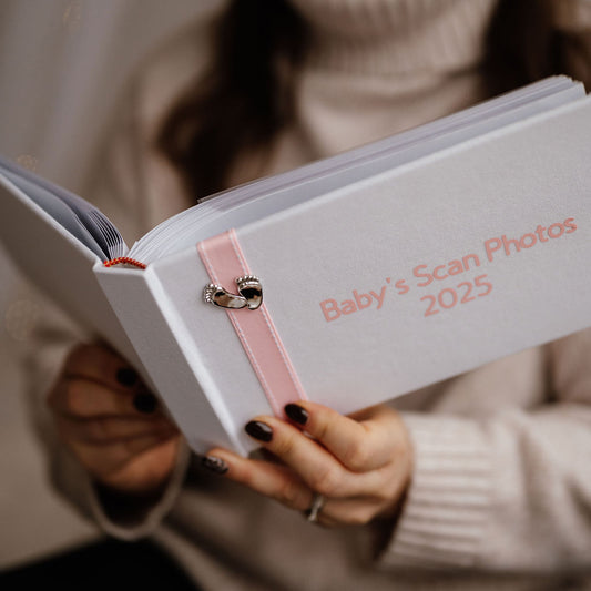 Baby's Scan Photos 2025 Pink stitched ribbon photo album
