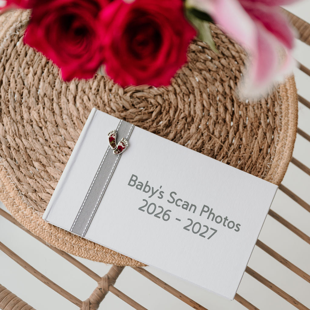 Baby's Scan Photos 2026-2027 A Grey stitched ribbon photo album
