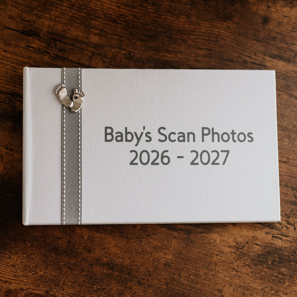 Baby's Scan Photos 2026-2027 A Grey stitched ribbon photo album