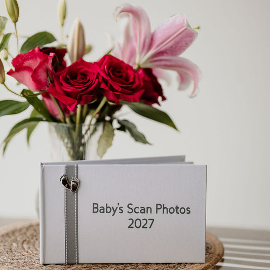 Baby's Scan Photos 2027 Grey stitched ribbon photo album