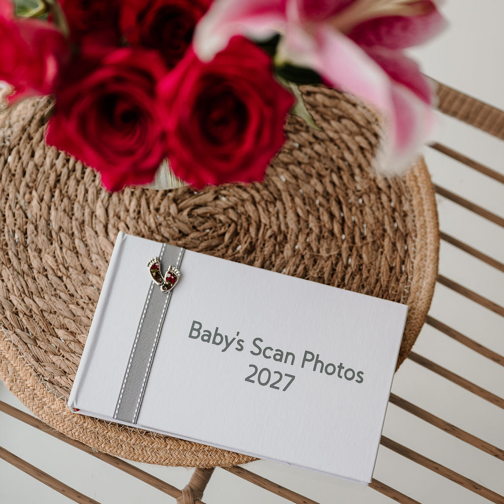 Baby's Scan Photos 2027 Grey stitched ribbon photo album