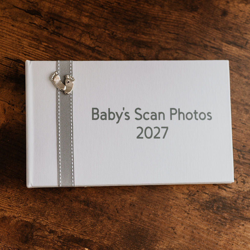 Baby's Scan Photos 2027 Grey stitched ribbon photo album