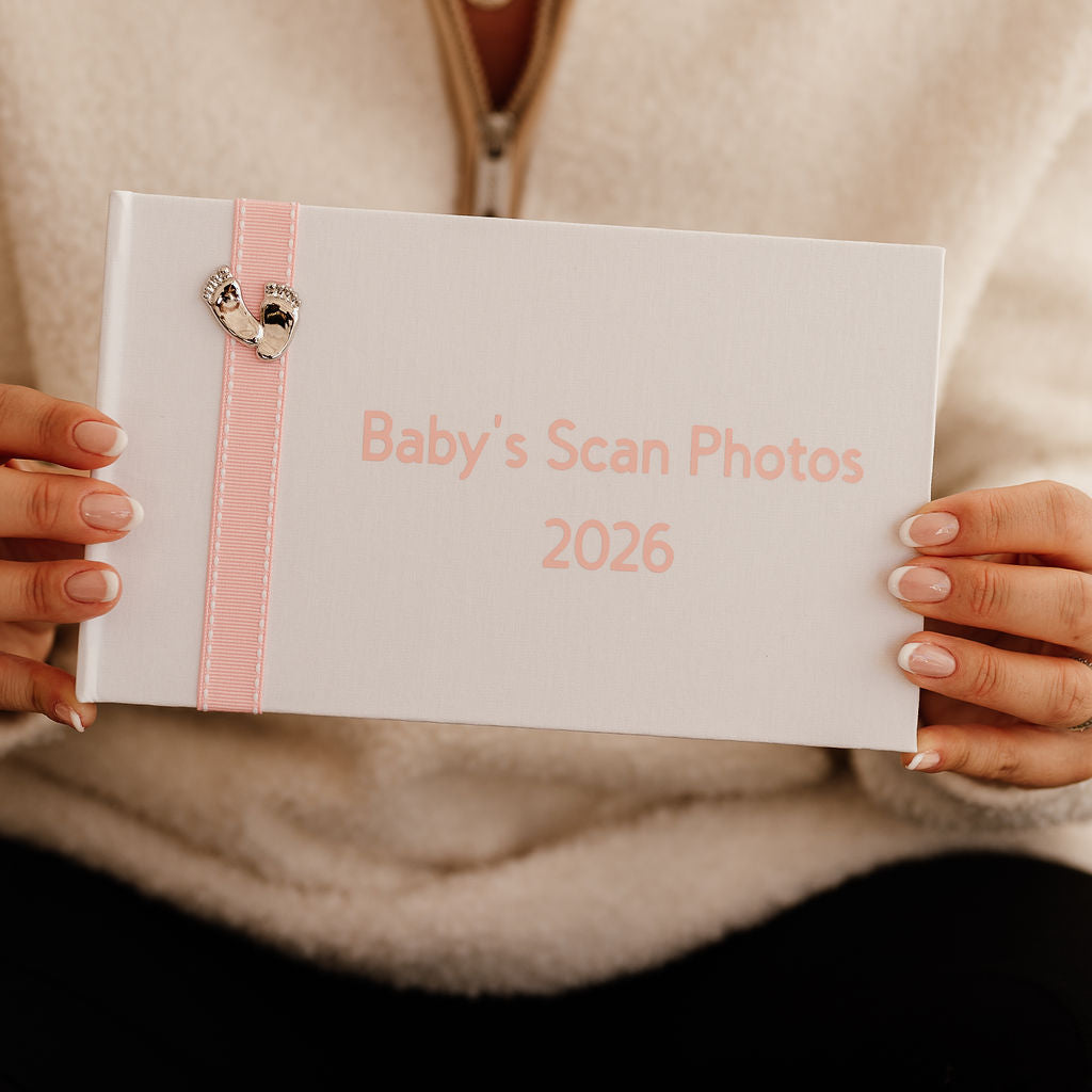 Baby's Scan Photos 2026 Pink stitched ribbon photo album