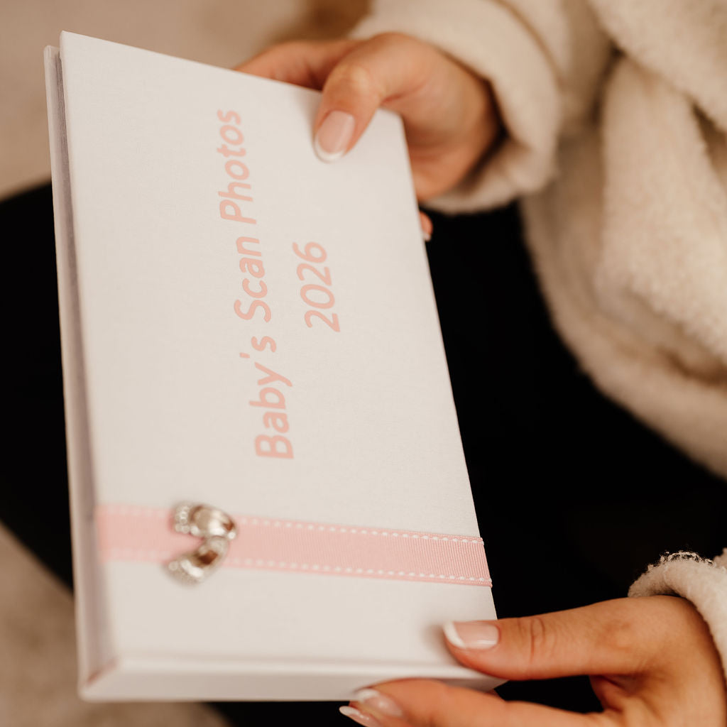 Baby's Scan Photos 2026 Pink stitched ribbon photo album