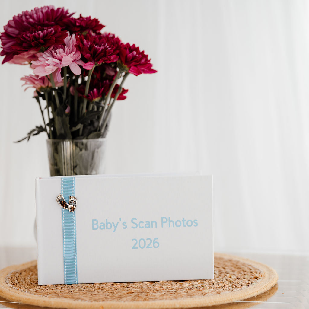 Baby's Scan Photos 2026 Blue stitched ribbon photo album
