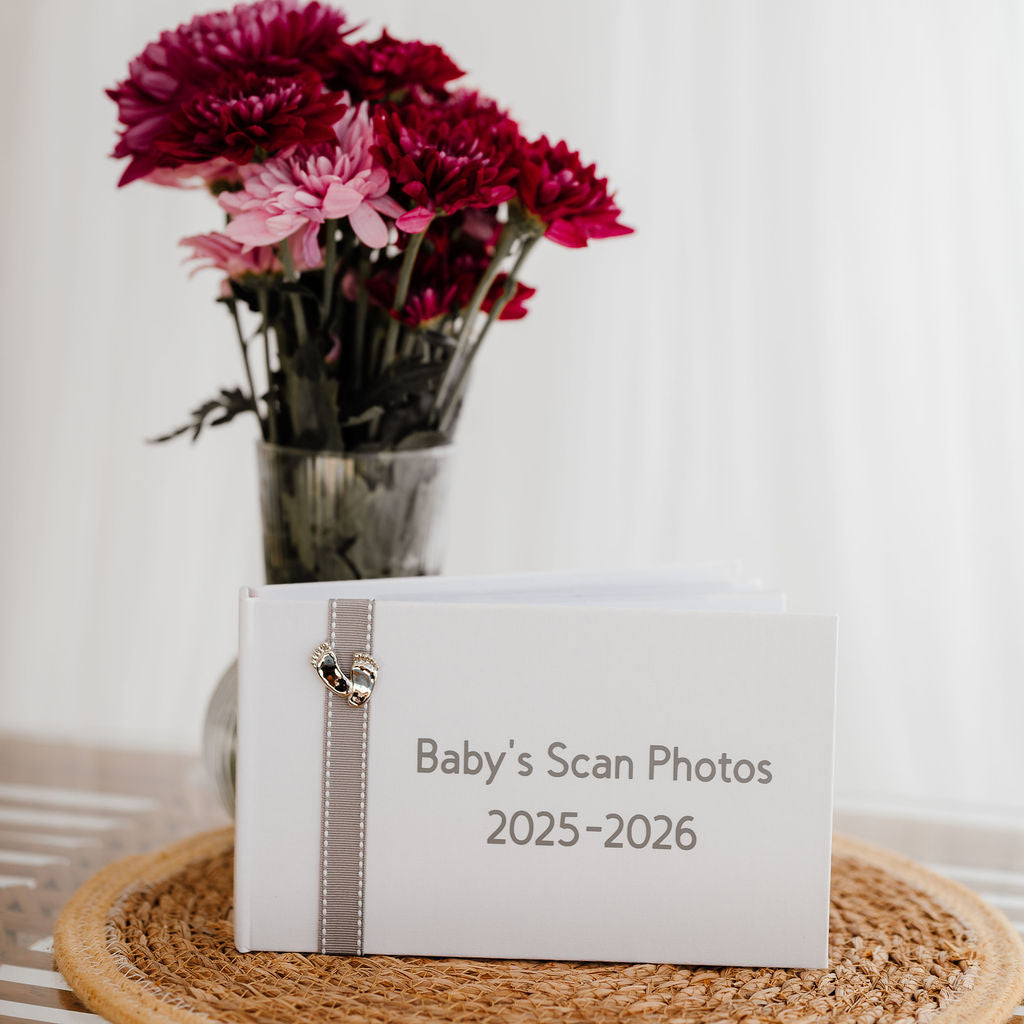 Baby's Scan Photos 2025-2026 A Grey stitched ribbon photo album