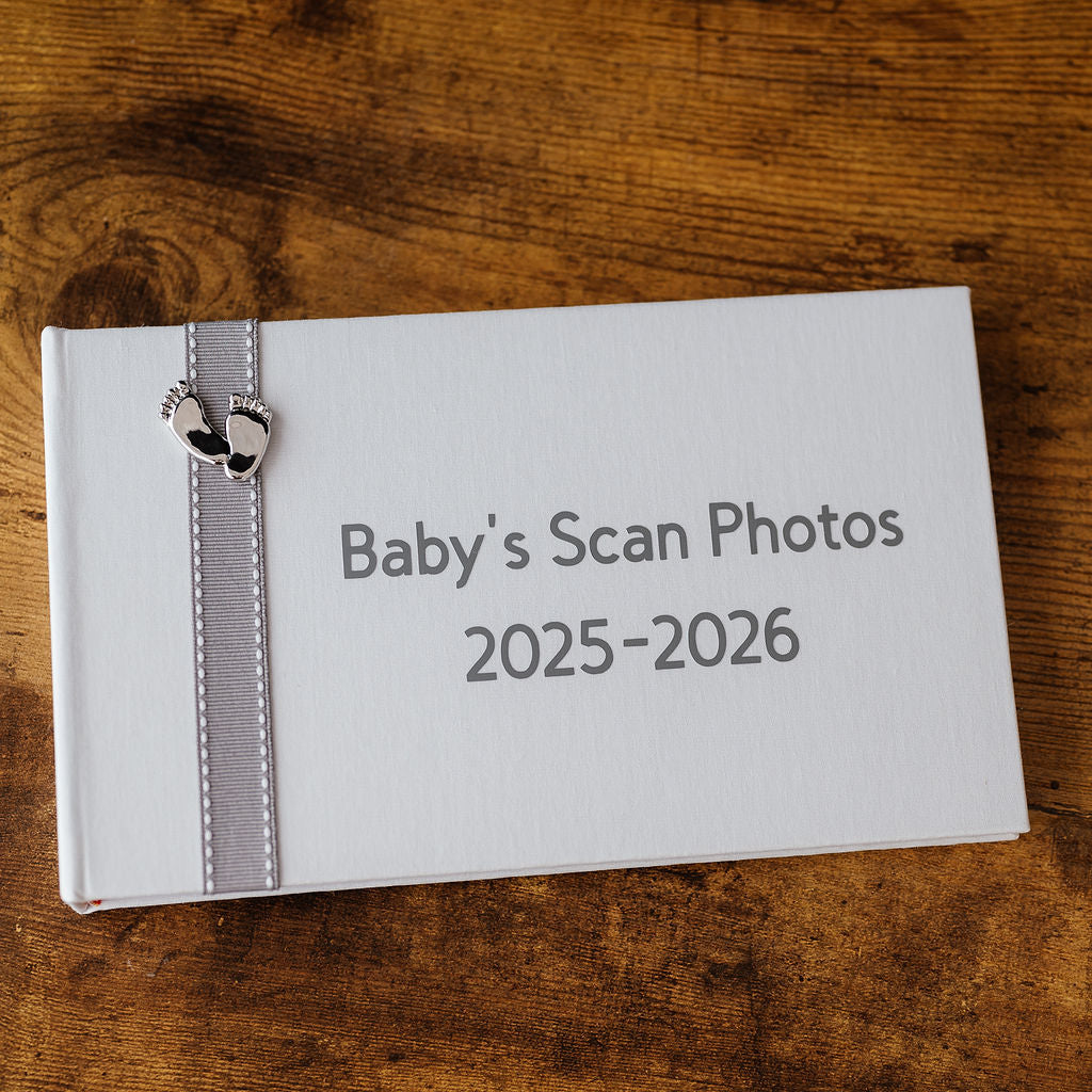 Baby's Scan Photos 2025-2026 A Grey stitched ribbon photo album